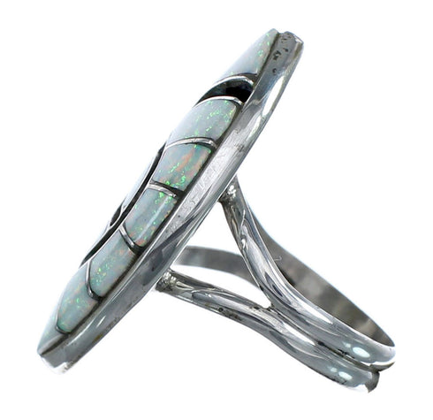 Navajo Genuine Sterling Silver And Opal Inlay Ring Size 8 JX122704